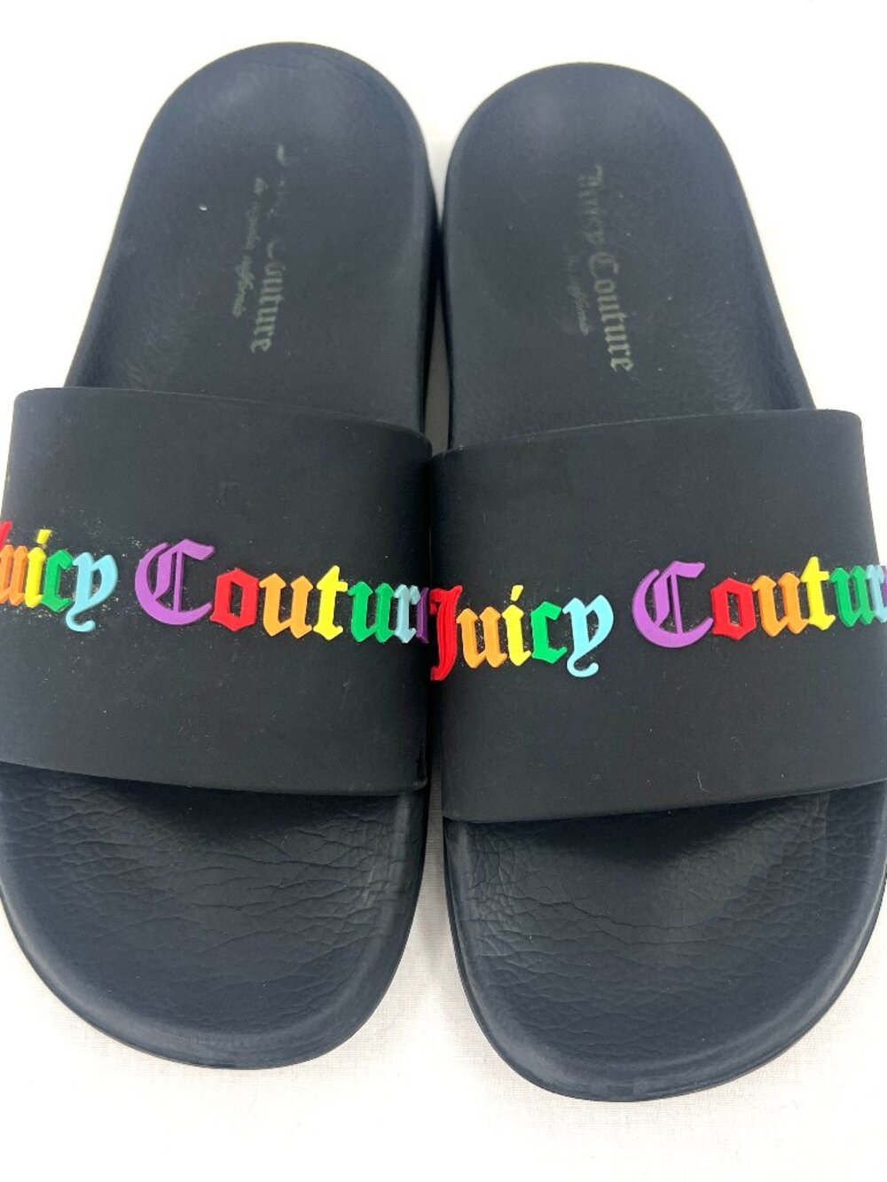 Juicy Couture Whimsey Rainbow Spell Out Pool Slides Women's 6